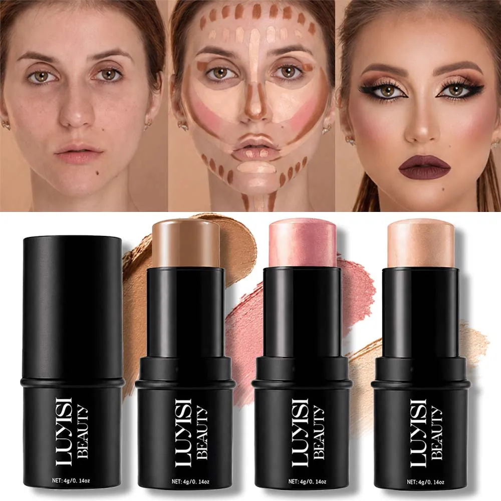 3Pcs Face Makeup Set:Contour&Blusher&Highlighter Stick,Creamy,Blendable Formula,Natural Dewy Glow Finish,Soft And Texture.