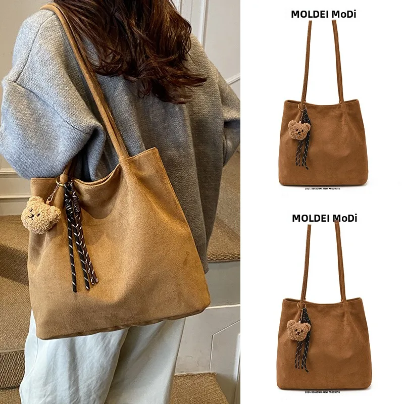 

Fall Winter Large Capaci Suede oulder Bag Women's Commuter Tote Bag Brown Soft Leather Handbag Faionable Busin Bag