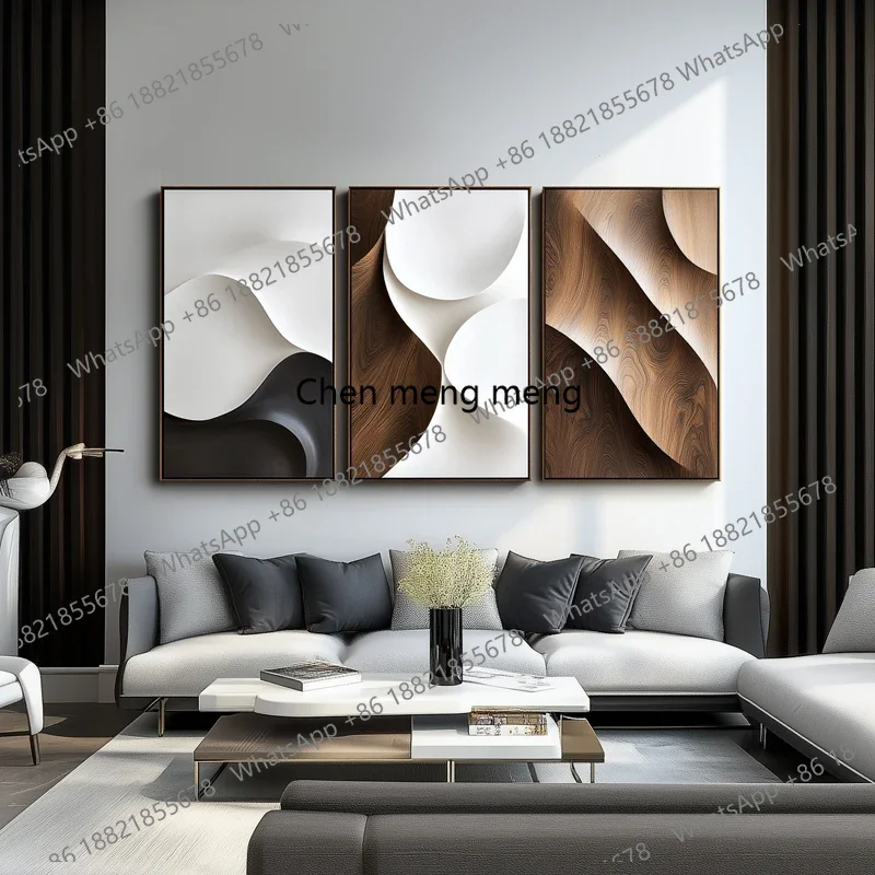 Living room sofa background wall decorative painting abstract wood carving art installation painting