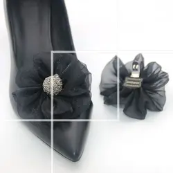 2Pcs/pack Shiny Rhinestone Shoe Clip Silk Flower Bowknot Shoe Decorations Charm Buckle Wedding Brooch Bride Shoe Accessories
