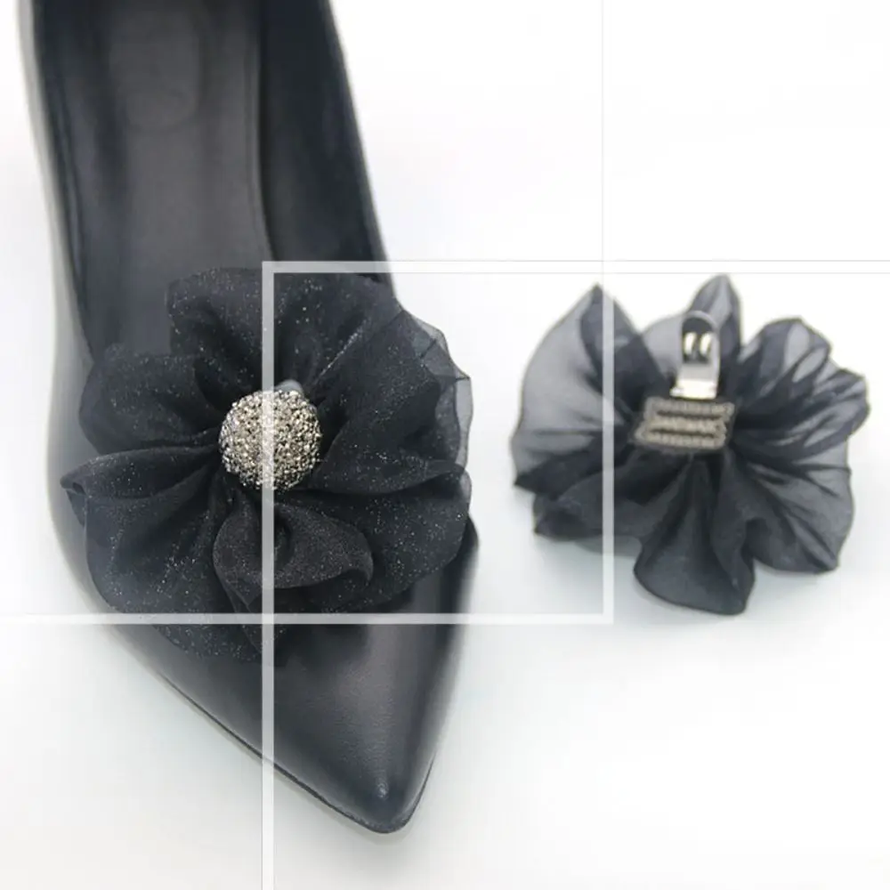 2 sztuk/paczka błyszczący Rhinestone klips do butów jedwabny kwiat Bowknot ozdoby do butów urok klamra broszka ślubna akcesoria do butów panny młodej