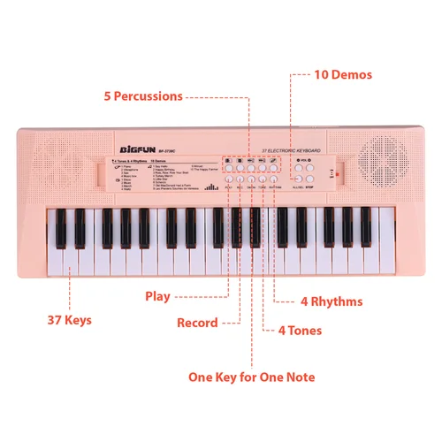 Imagen 2 del producto Teclado electrónico de 37 teclas, instrumento Musical de Piano con micrófono, modo de Doble potencia, teclado de Piano de música portátil para principiantes