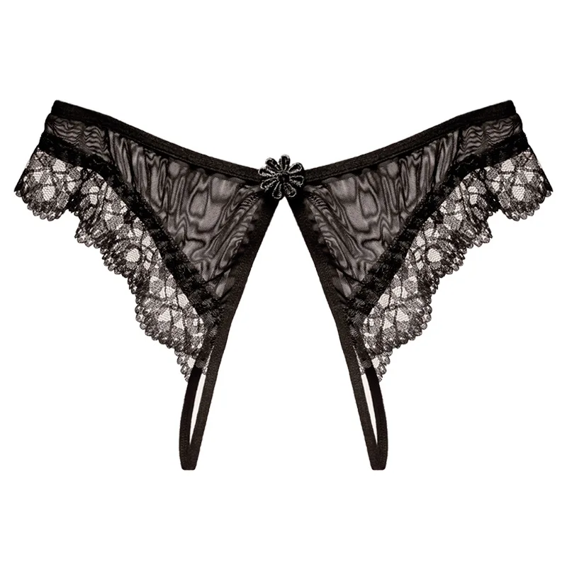 Couple Fun Underwear Female Perspective Sexy Gift Knot Embroidered Low Waist Open End Hanging Bead Temptation Hot thong 2273