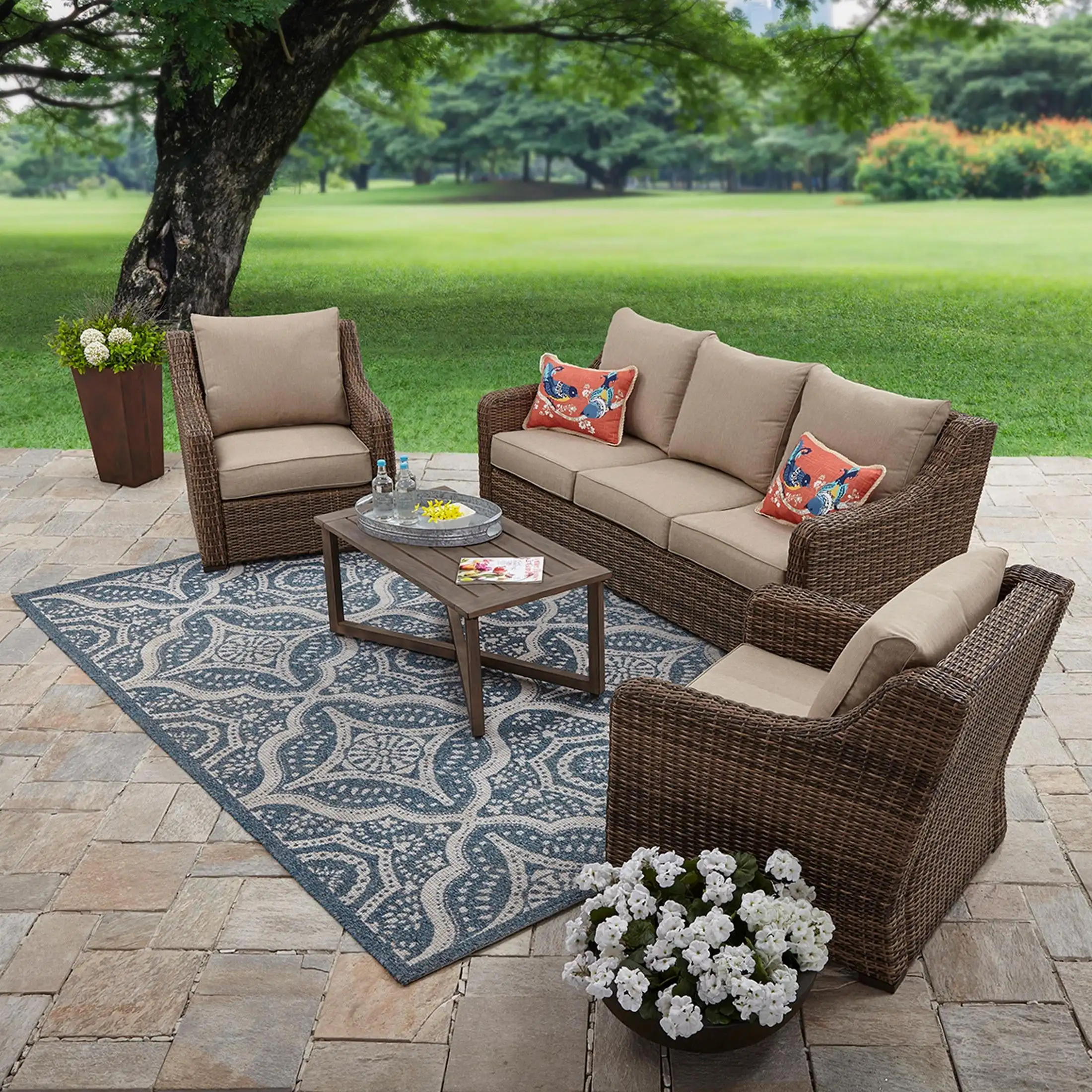 Hawthorne Park 4-Piece Outdoor Conversation Set Brown Set Includes An Outdoor Sofa 2 Lounge Chairs and A Coffee Table