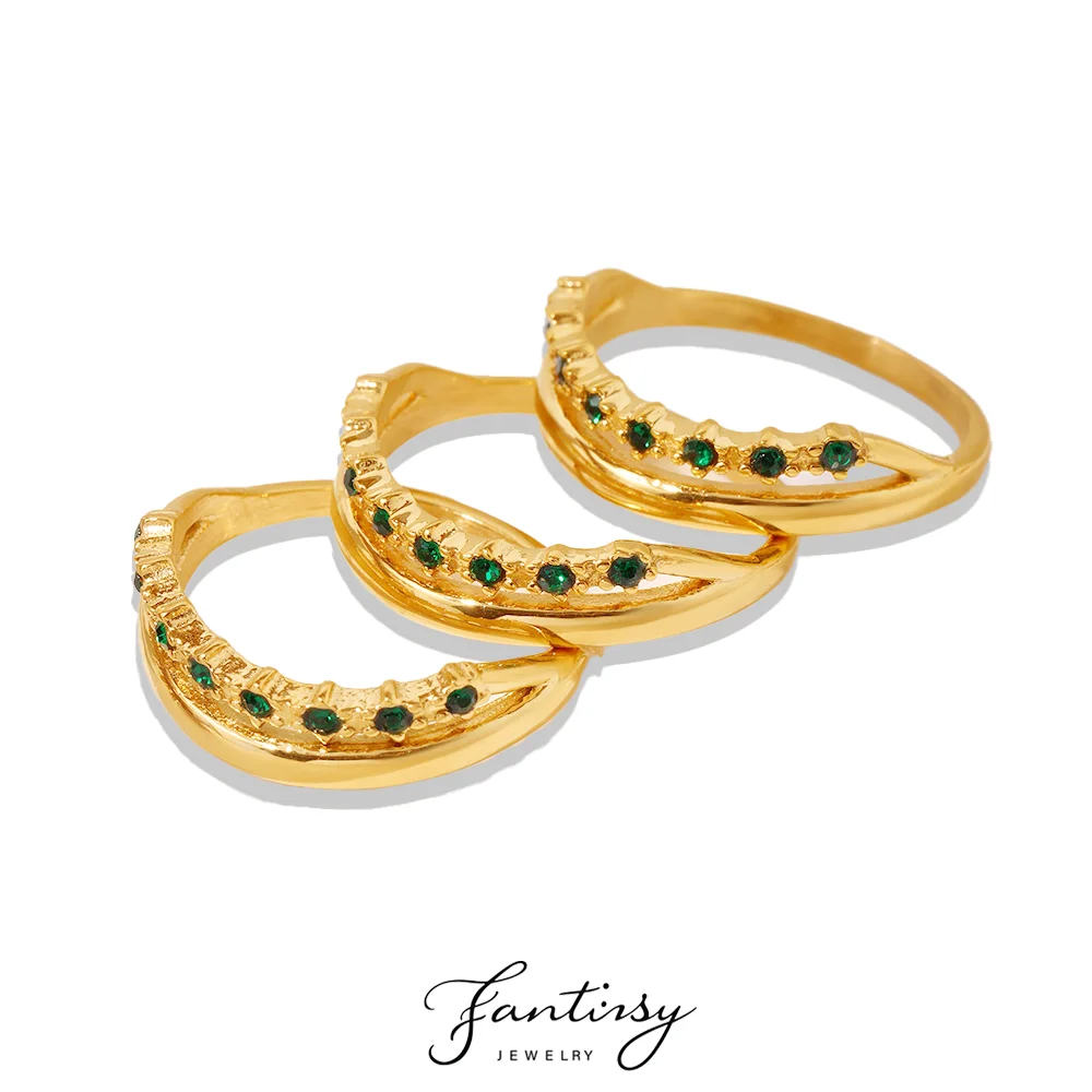 

Простое кольцо с зеленым цирконием для женщин, полое кольцо из нержавеющей стали 316, позолоченное массивное кольцо для пары, свидание, 18-каратное ювелирное изделие, подарок