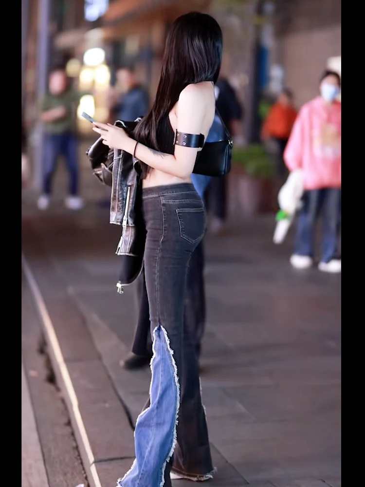 

Advanced Feel Micro Flared Denim Jeans Women's Unique Design Color Colion Frayed American Retro Hong Kong Sle Versatile ...