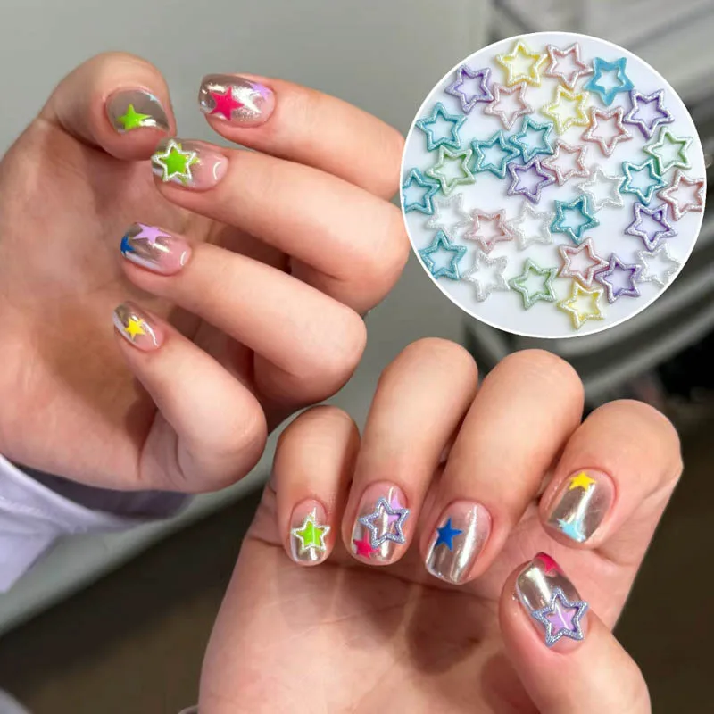 50PCS 3D Parelmoer Holle Sterren Hars Nail Art Charms Onderdelen Accessoires Voor Nagels Decoratie Manicure Decor Supplies Materiaal