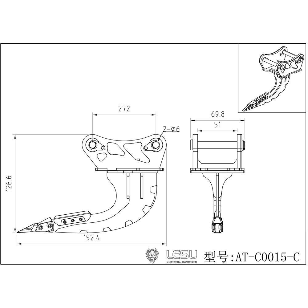 LESU 금속 곡선 블레이드 리퍼 1/14 RC 유압 파는 Et35 굴삭기 부품 야외 장난감 TH21576