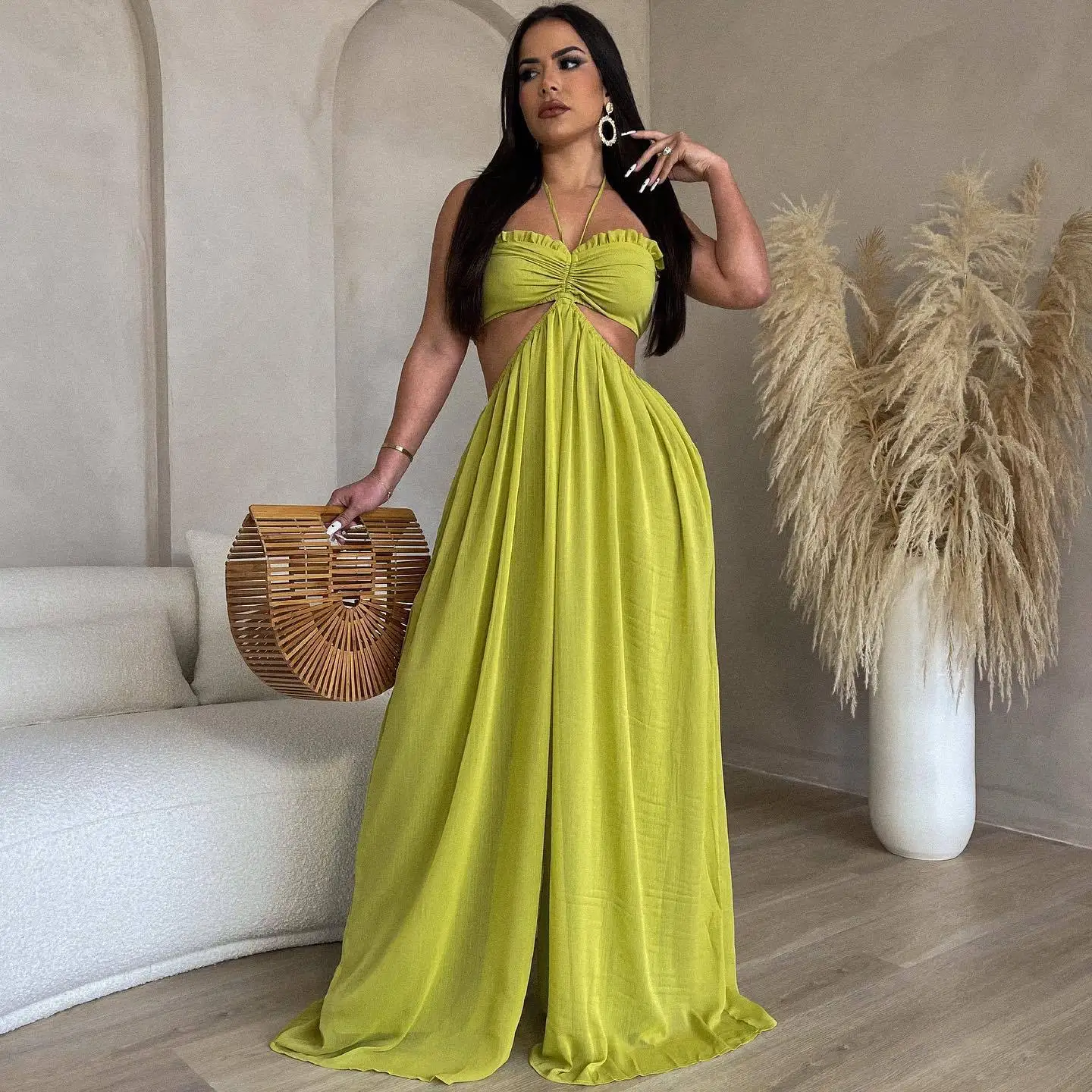 

Chiffon Jumpsuit Spring Summer Women Wrap Backless Playsuit Romper Outfits Clothing