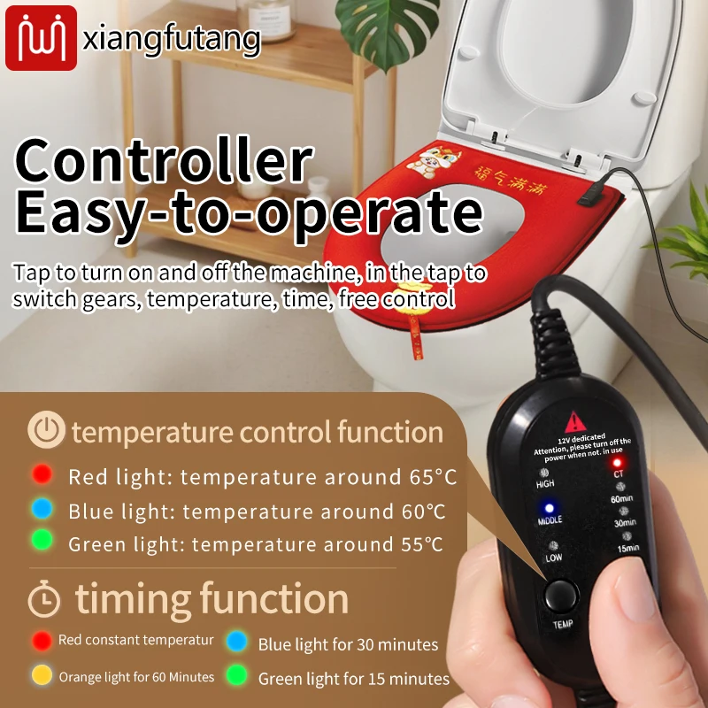 Asiento de Inodoro con Calefacción y 3 Ajustes de Temperatura, Asiento Calefactable, Inodoro Alargado, Función de Bidé con Agua Fría, Cierre Lento