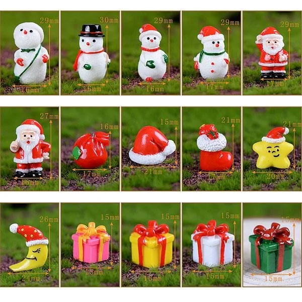 20 Pcs/set Christmas Snowman Miniature Figurine Home Decoration Cartoon Statue Ornaments Resin Craft Christmas Shoes Hat Party