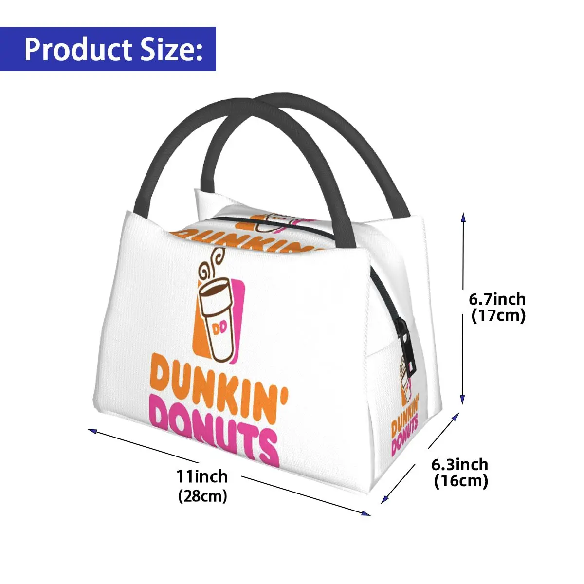 Dunkin Donuts Insulated Lunch Bag for School Picnic Storage Food Boxes Portable Container Cooler Thermal Lunch Box Tote