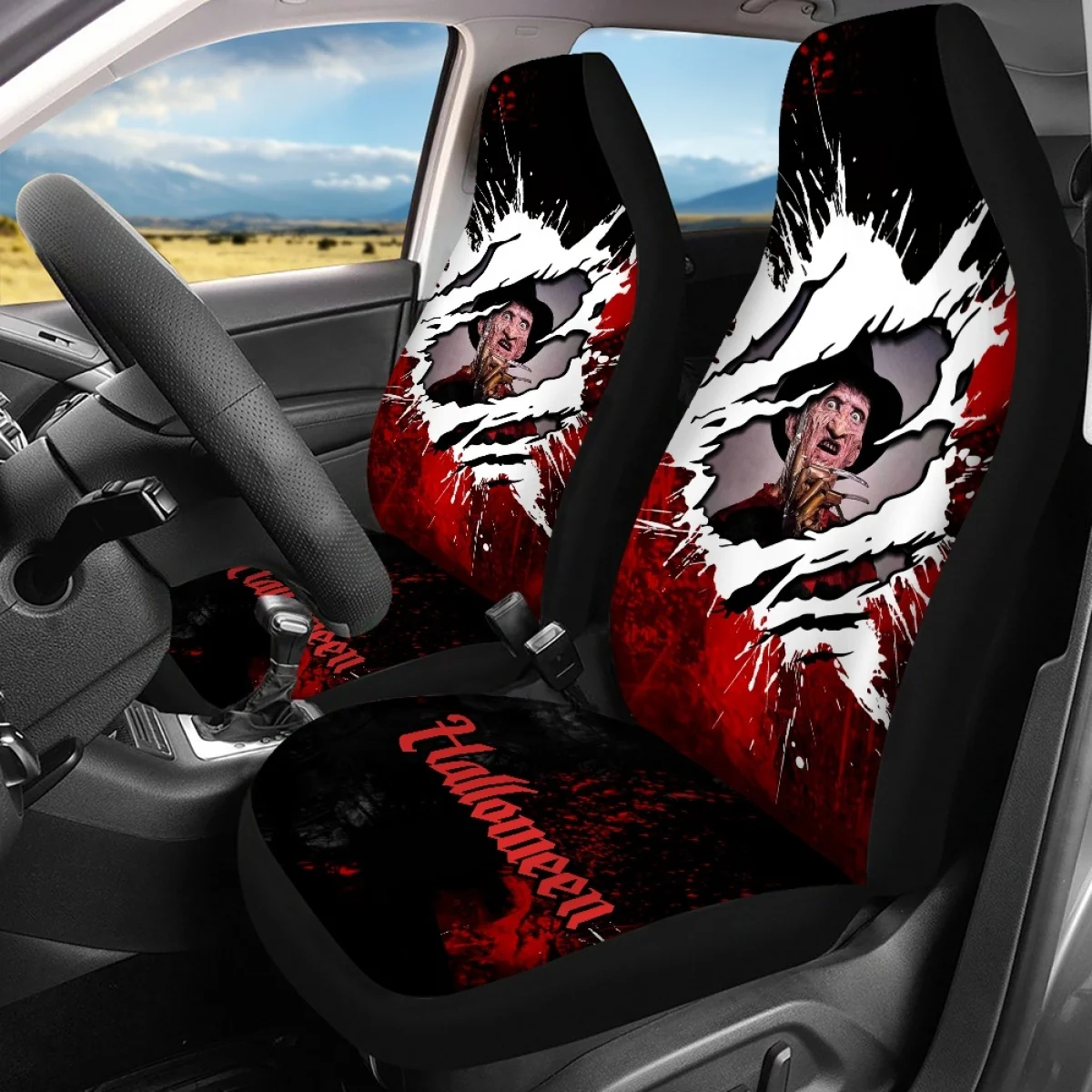 Halloween Horror Movie Character Car Seat Covers Set of 2 Scary Auto Front Seats Protector Easy To Intall Car Accessories 2023