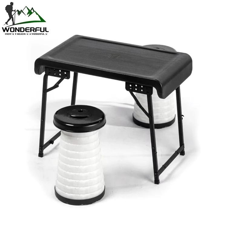 Outdoor Folding Shrinking Retractable Lighted Warning Chair Camping Night Fishing One Table Two Stools Set