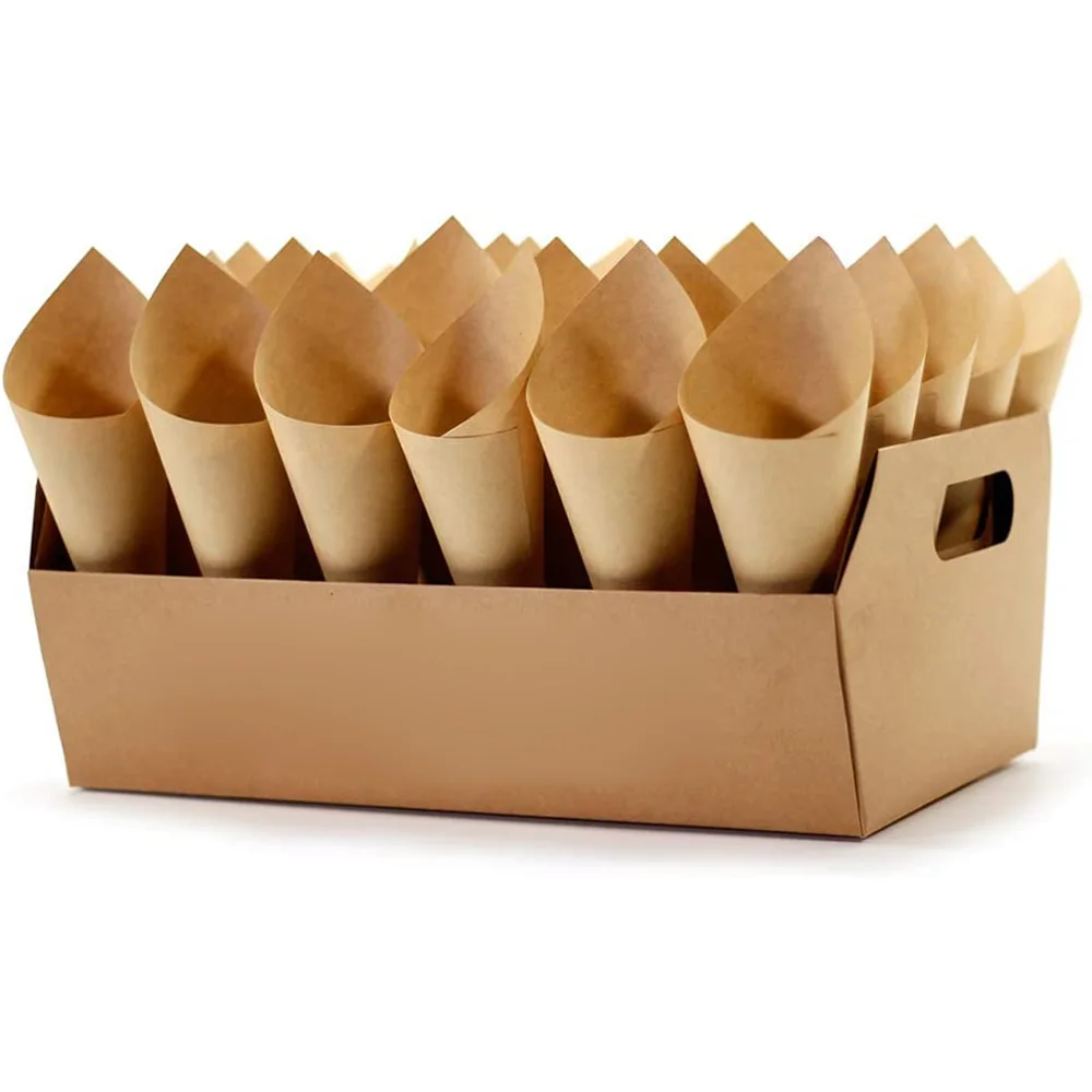 30pcs Kraft Paper Wedding Confetti Cone Rose Flower Confetti Tray Holder Box Gift Wrapping Paper Rustic Wedding Decor No Glue