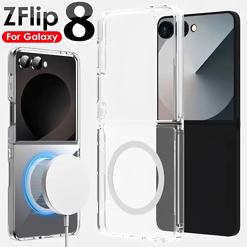 New Shockproof Clear Ultra Thin PC Case for Samsung Galaxy Z Flip 8 Flip7 Full Protection Magnetic Transparent Back Cover ZFlip8