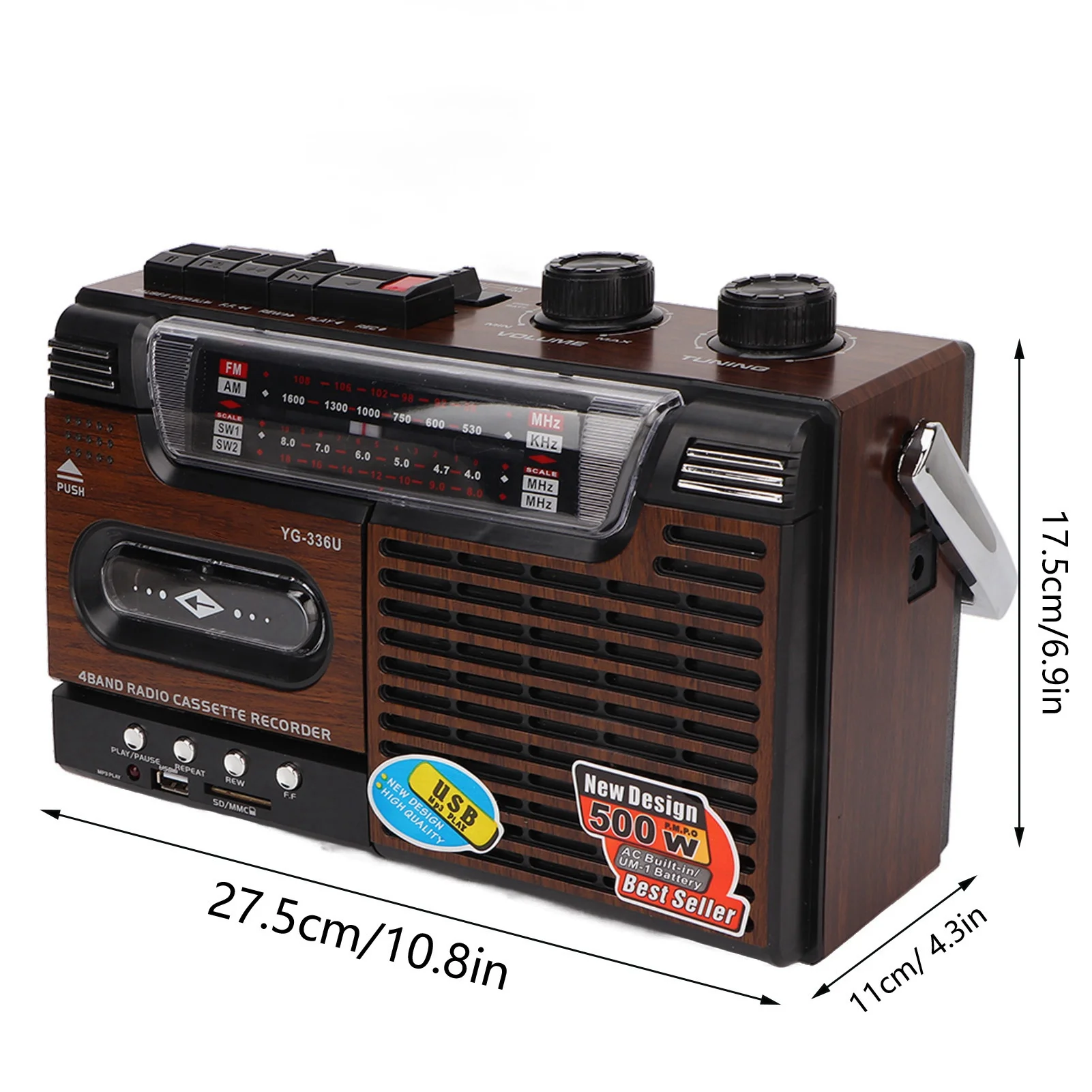 مشغل كاسيت AM FM راديو كاسيت أزرار بسيطة دعم بطاقة التخزين بلا ضوضاء محمولة قوية لكبار السن