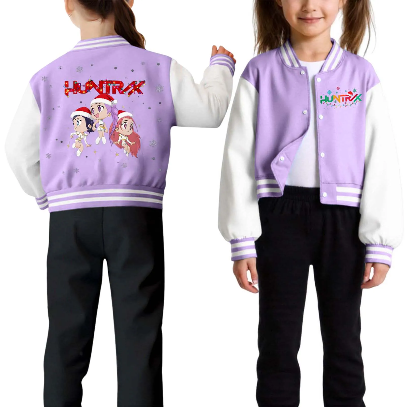 

Kpop Demon Hunters Coats 2025 Toddler Baby Boy Girl Christmas Baseball Jacket Y2 Printed Color Block Button Letterman 아동외투