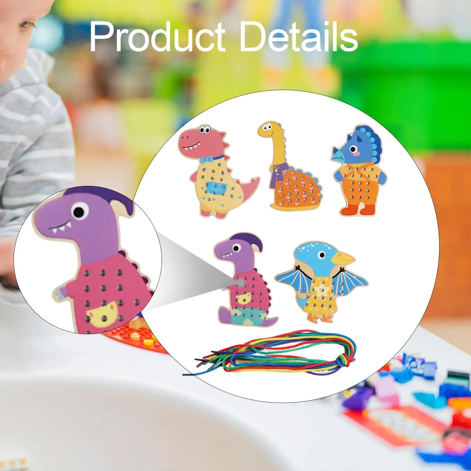 Zabawki do nawlekania dla dzieci i przedszkolaków, drewniane karty do szycia, zajęcia sznurowaniem.