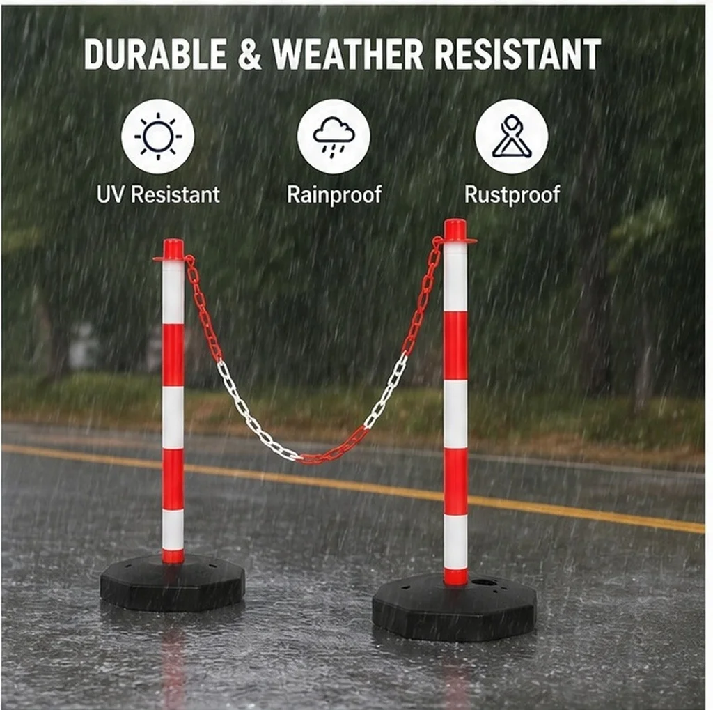 1Set Road Safety Post Plastic Fillable Base Red White Portable Traffic Cone Barrier Parking Driveway Traffic Posts