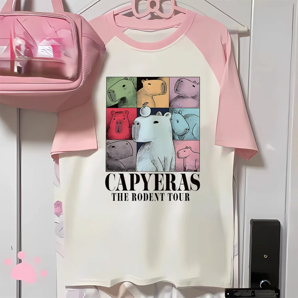 カピバラ-女性のためのレトロなTシャツ,通気性,クラシック,パステル,アニメ,2000年代,レトロ,デジタル,原宿,カラフル,ヴィンテージ,ヒップホップ