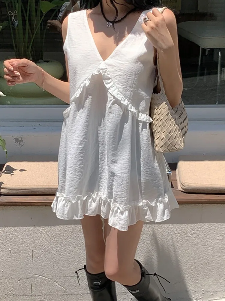 Simpatico gilet anti-età in legno V-Ne Svel irt donna estate nuovo top bianco allentato Faion Ladies' irt