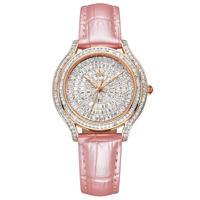 RUIXINE Luxury Women's Crystal Quartz Watch Round Rhinestone Dial Black Leather Strap Ladies Fashion Wristwatch for Women's