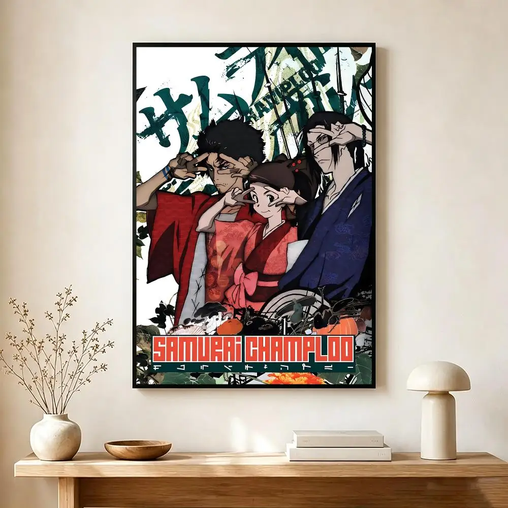 Action Anime S-Samurai Champloo Poster Lightweight Self‑Adhesive PP Wall Decal for Study Living Room Bedroom Decor Gift