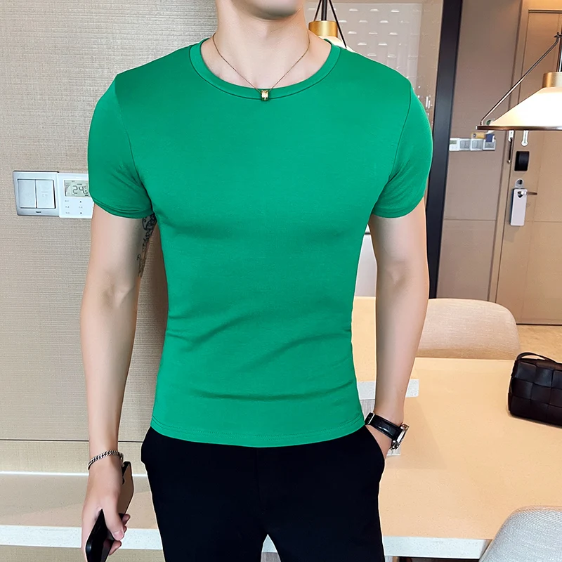 Summer High Quality Solid Slim Fit Short Sleeve T-Shirts Men O-Neck Casual Skinny Tee Shirt Man Sports Fitness Cotton T-Shirts