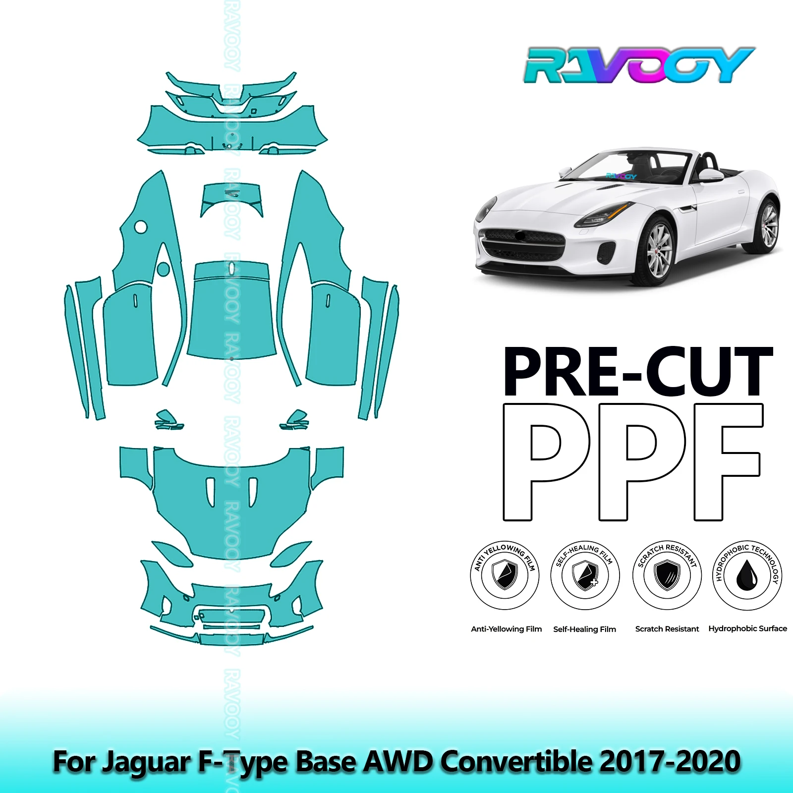 

8.5Mil Precut PPF Paint Protection Film Full Vehicle For Jaguar F-Type Base AWD Convertible 2017-2020