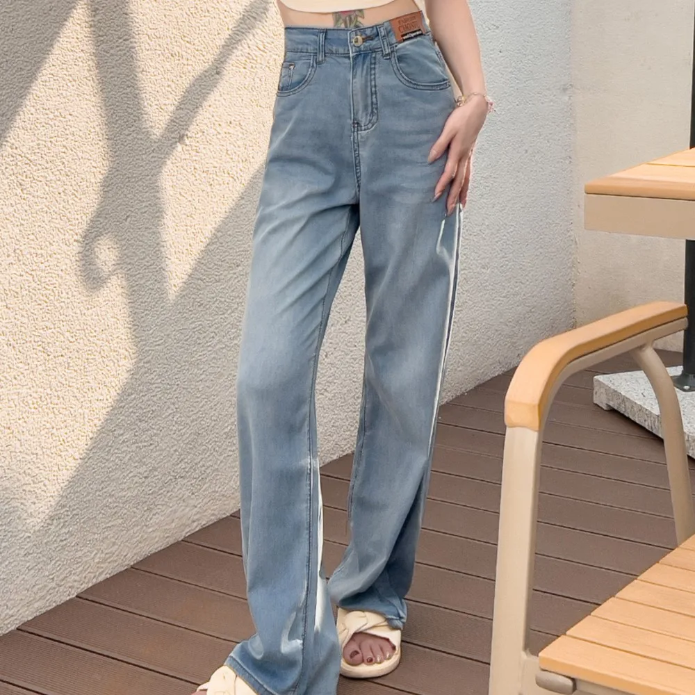 Jeans Met Hoge Taille Damesbroek Met Rechte Pijpen En Losse Zomerzachte Vloer Met Wijde Pijpen