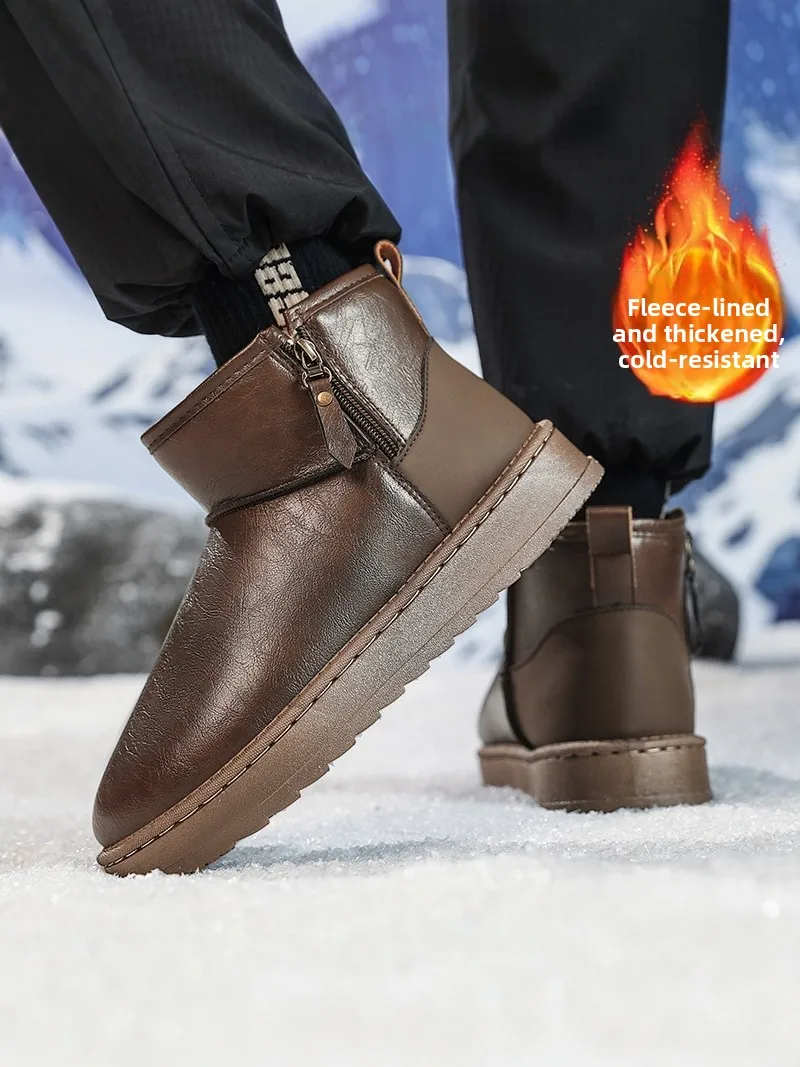 

Men's Winter Snow Boots Fleece Lined Bread Style Fur Integrated Boots Super Warm Anti Cold below 40 Degrees Leather Boots