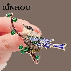 Rinhoo Lovely Bird Sitting On Tree Branch Brooch Pins For Women Vivid Flying Hummingbird Animal Enamel Lapel Badge Party Jewelry