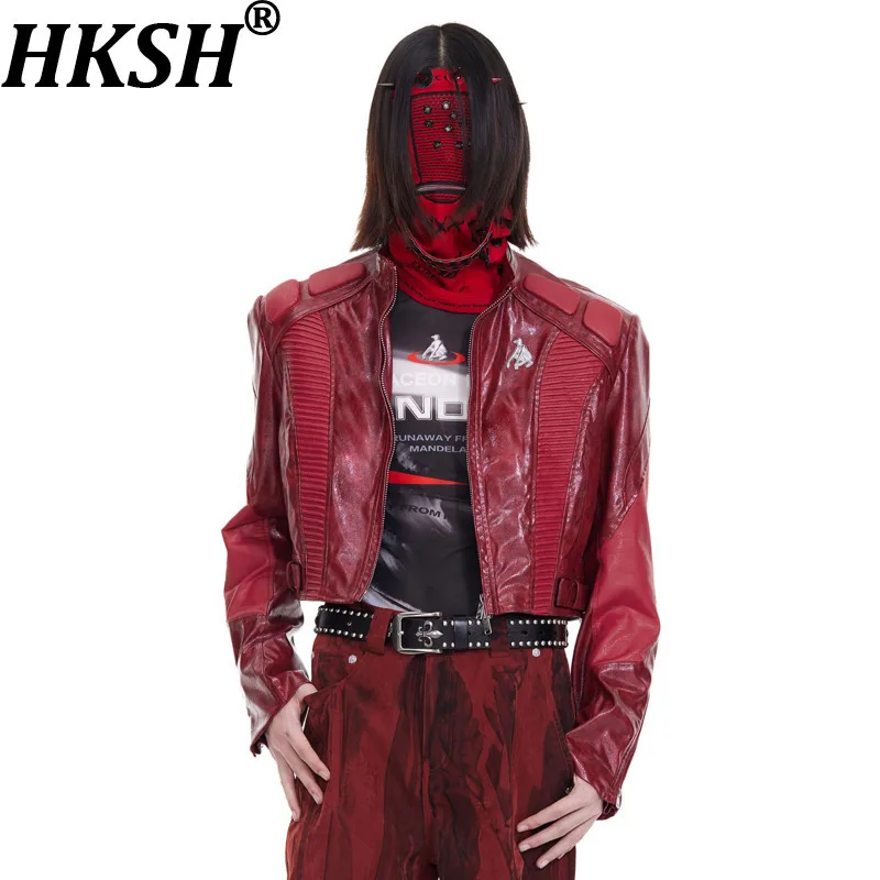 

HKSH Spring Autumn New Men Punk Spliced Zippers Moto-Biker Short PU Leather Jacket Trendy Fashion High Street Dark Coats HK16536