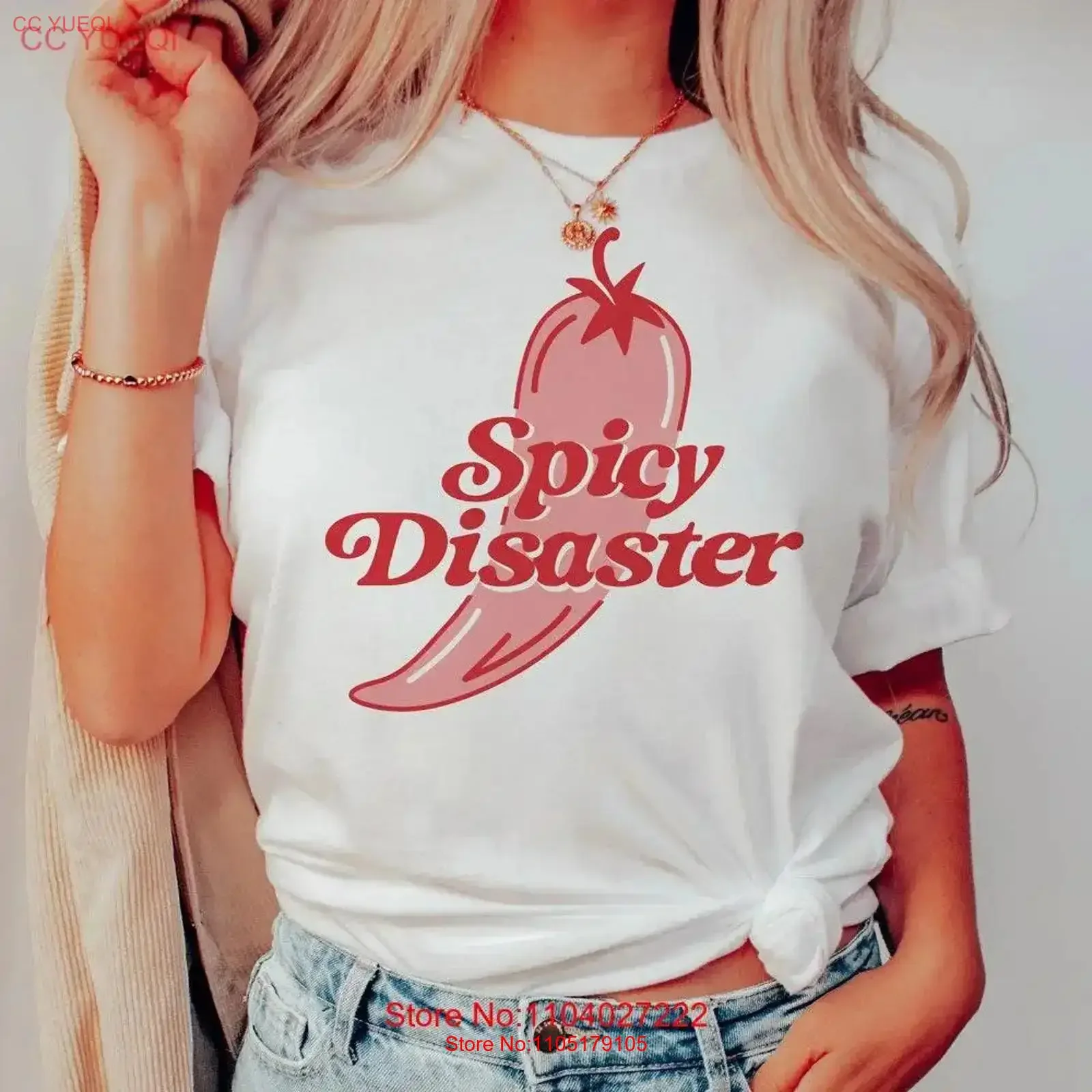 Spicy Disaster T Shirt Cute Trendy Funny Millennial GenZ Girl Everyday vintage Washed streetwear Versatile homme Breathable