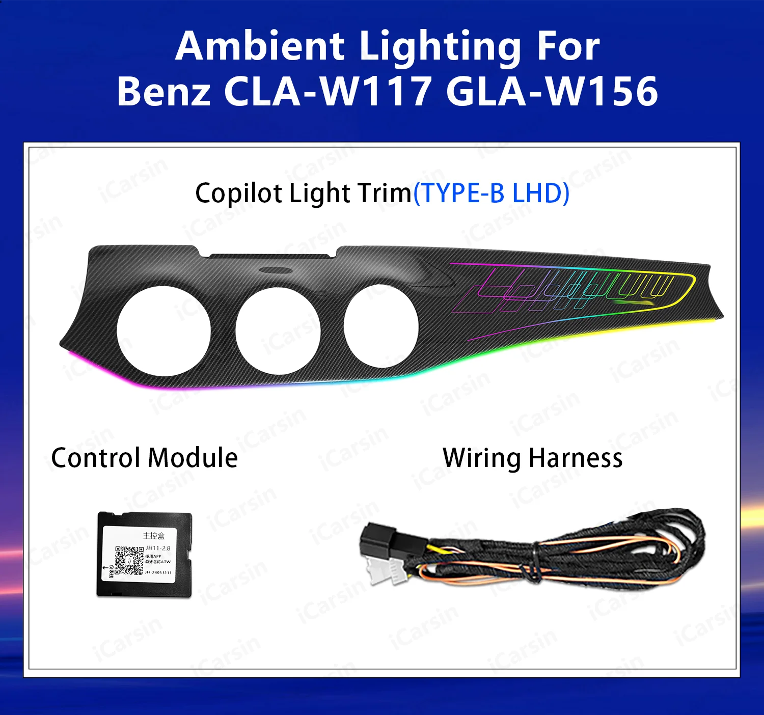 ICarsin Upgrade 64 Colors W117 Interior Ambient Lighting For Mercedes-Benz CLA W117 2013-2018 CLA200 CLA220 CLA45 LED Light