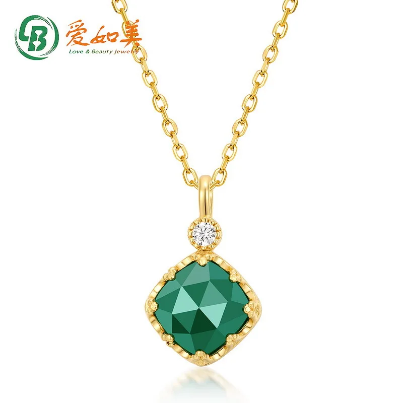 

Green Agate Geometric 18K Gold PT950 Platinum Silver Plated 7-Layer Gold Pendant, Women's Classic Small Lace Lace Silver Pendant