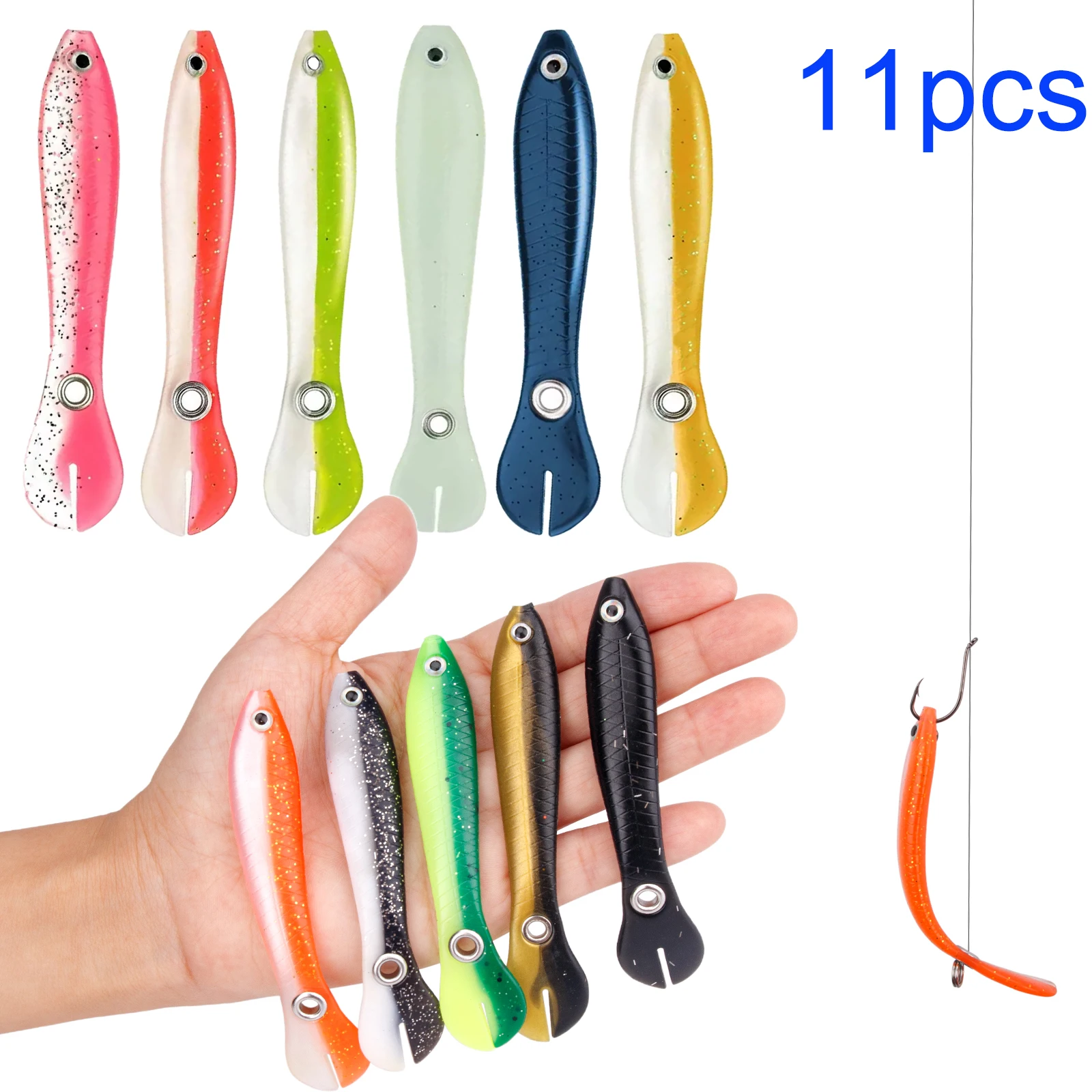 

Набор из 11 мягких силиконовых приманок для рыбалки, 100 мм, разные цвета, 6,5 г, воблеры, искусственные приманки для ловли баса, щуки, сома