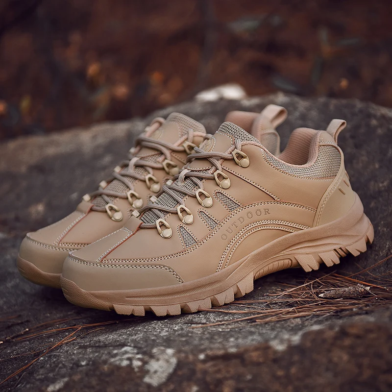 Autumn Low Top Hiking Shoes Large Size 48 49 Black Outdoor Sports Men's Shoes Leather Wear-Resistant Mountain Climbing Shoes Men