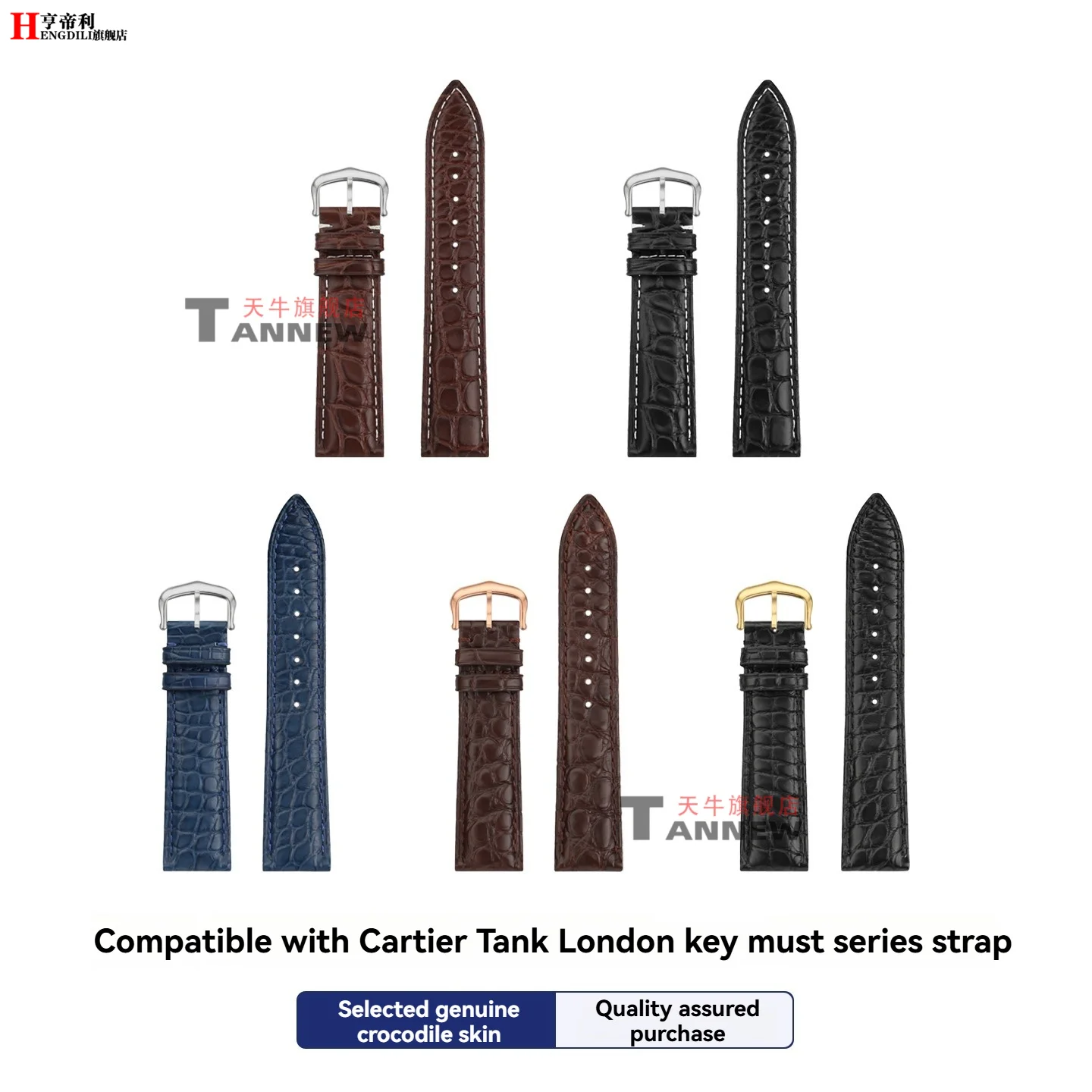 For Cartier Tank Solo Must London Ronde Watch 15 16mm 18 20mm Genuine Alligator Leather Strap Black Luxury Replacement watchband
