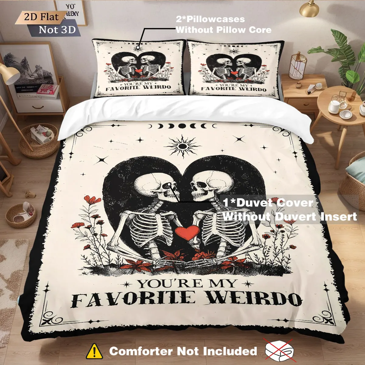 3pcs Halloween Skeleton Printed Chipless Bedding Set with Multi Sized Bedding and Dormitory Duvet Decorations Soft and Comfortab