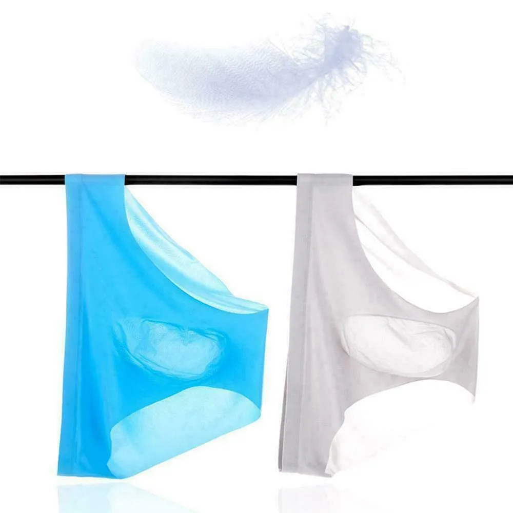 Men's Ice Silk Seamless Briefs Summer New Ultra-thin Transparent Sexy Quick-drying Trendy Breathable Underwear Panties