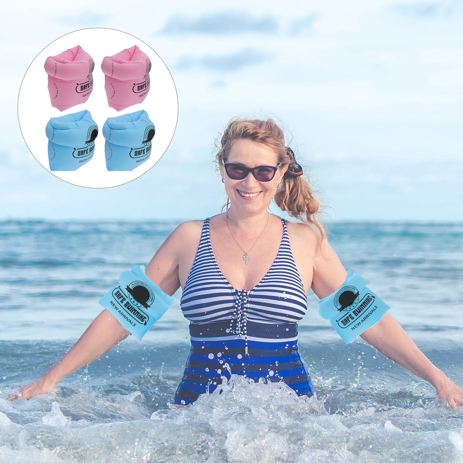 

2Pairs Inflatable Swimming Armbands Safe Durable PVC Double Airbag Design Summer Pool Party Adult Inflatable Armbands Swimming
