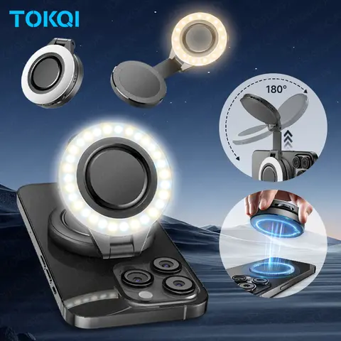 TOKQI Magnetic Fill Light Pocket Selfie Ring Light 180° Rotation Three-color LED Lamp for Phone Photography, and Live Makeup
