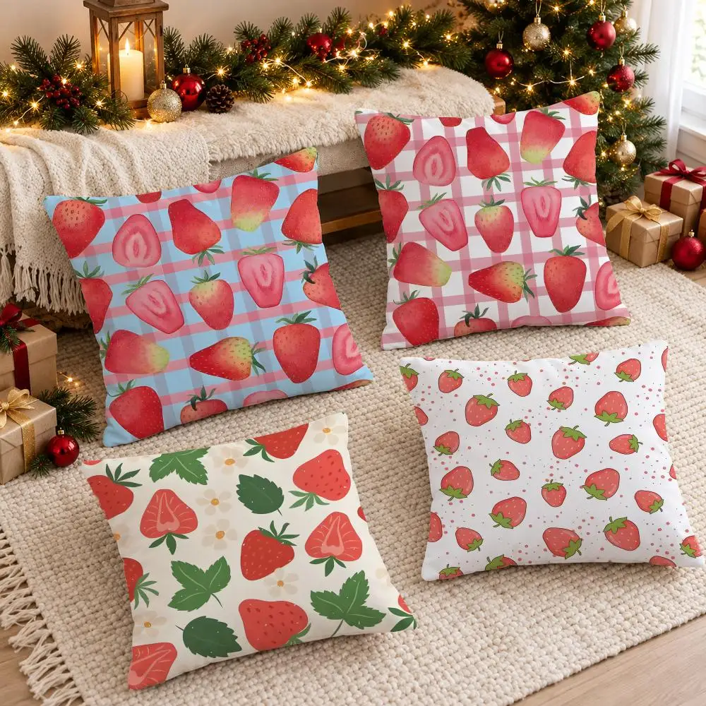 Delicate Painterly Art S-Strawberries Cushion Cover Sofa Living Room Home Decor Invisible Zipper Anti-dustmite Shell