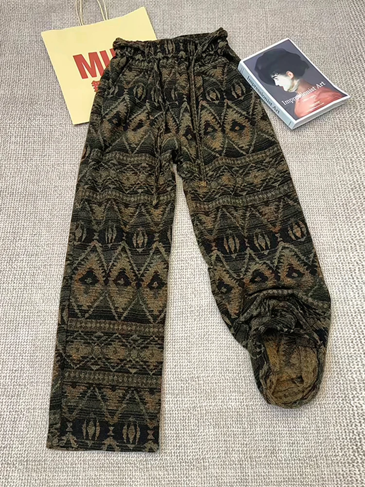 

Retro American Ethnic Knit Trousers Men's Autumn Straight Leg Wide Leg Drape Casual Pants Heavy Blade Sweatpants