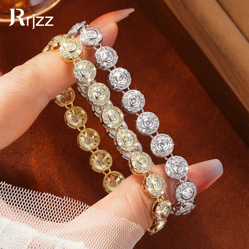 Rrjzz 3.7mm Moissanite Sunflower Single Row Fully Diamond Bubble Bracelet for Women Halo Charm Bracelets Birthday Jewelry Gifts