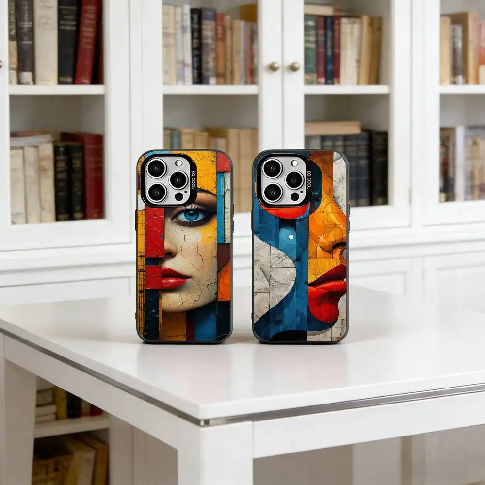 

Cubist Art Phone Case For iPhone 17,16,15,14,13,12,11 Plus,Pro Max,XS,Colored Silver Plated Inside Cover