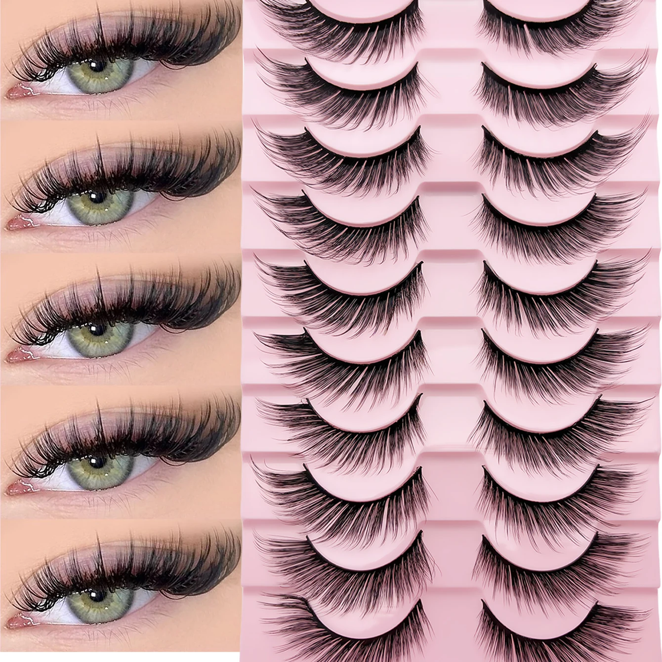 10 Pairs Winged Cat Eye False Eyelashes Fox Eye Lashes Natural Wispy Fluffy Volume Elongated Outer Corner Fake Eyelashes