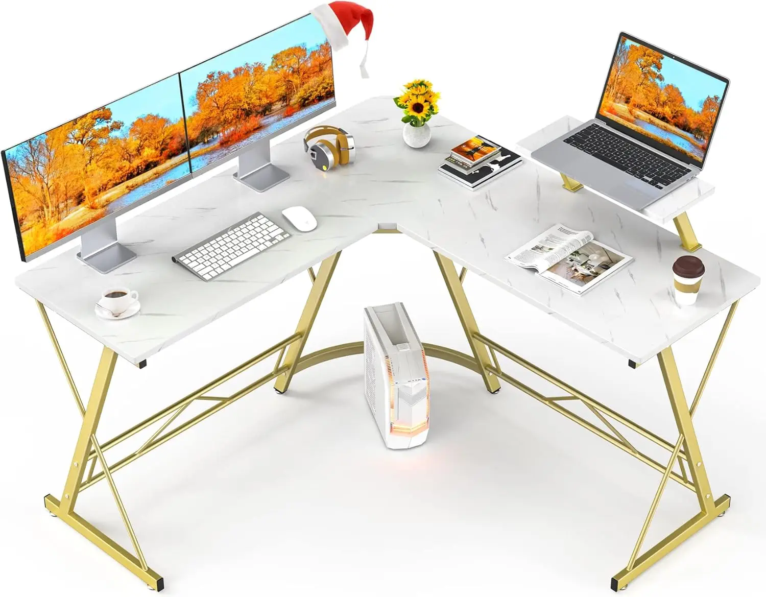 

L Shaped Desk Computer Corner Desk, Home Gaming Desk, Office Writing Workstation with Large Monitor Stand, Easy to Assemble